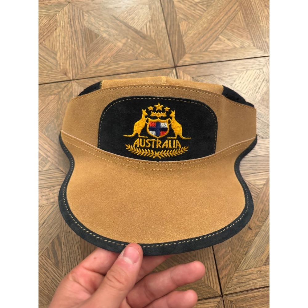 The Australian Bush Hat Co Mens Leather Cap Tan Black Australia Suede Hat M 8